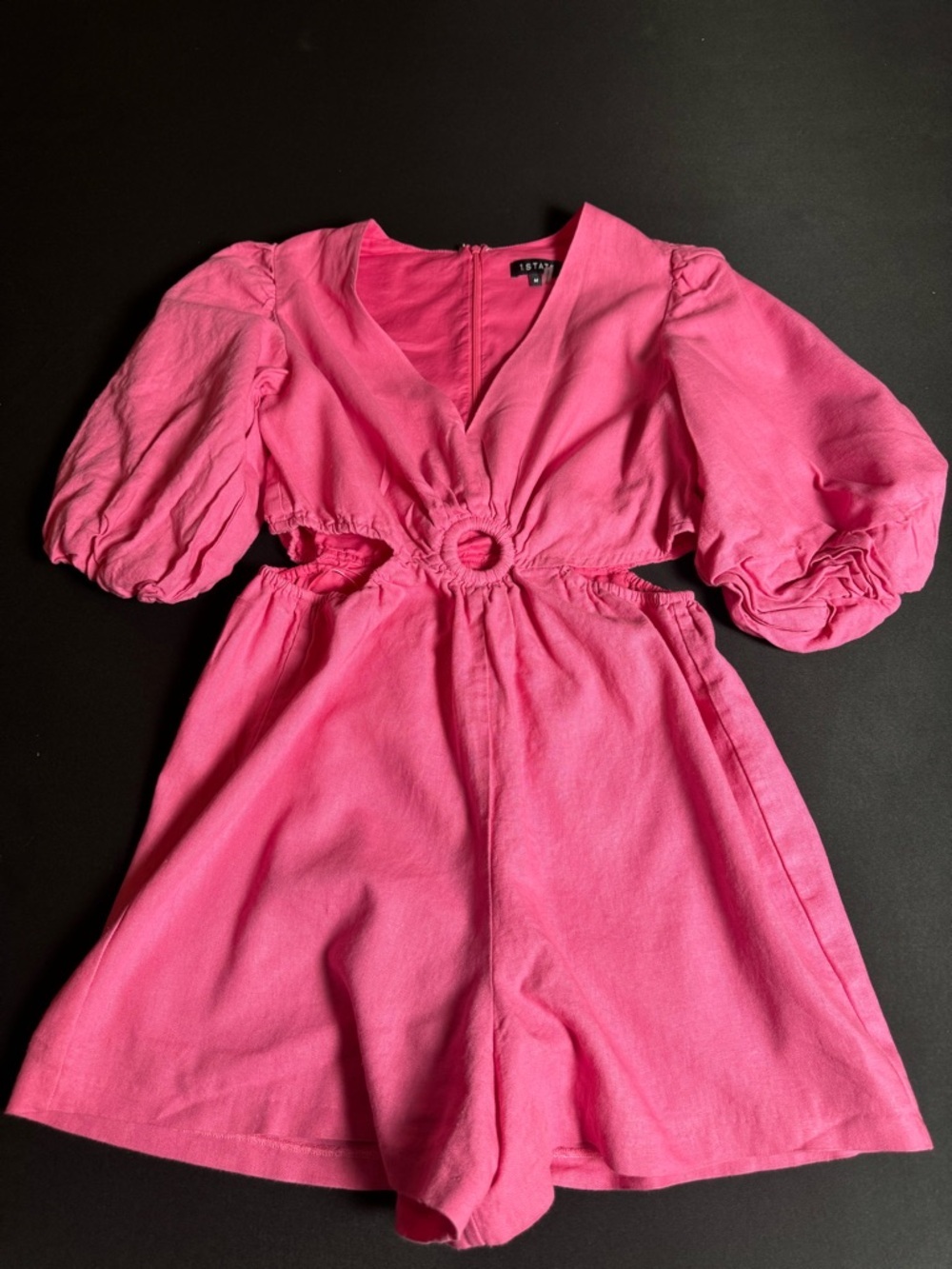 1.STATE bright pink romper with a flattering cinched waist and cutout detail.